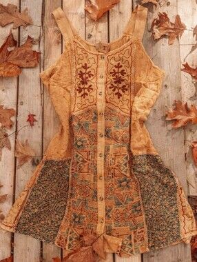 Embroidered Patchwork Tank Dress